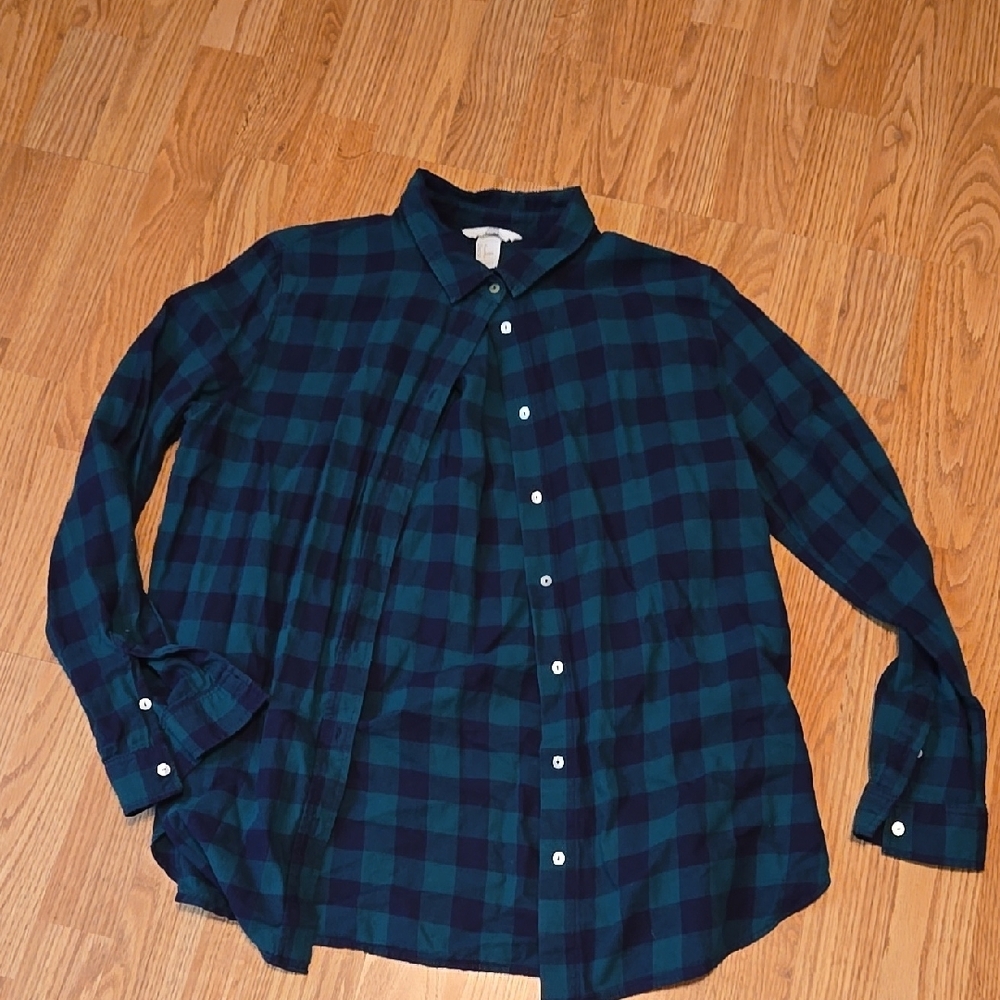 Navy Blue and Green Checkered Shirt